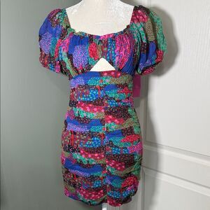 RHODE Clara Enchanted Woods Ruched Mini Dress Puff Sleeve Size 0 NWT